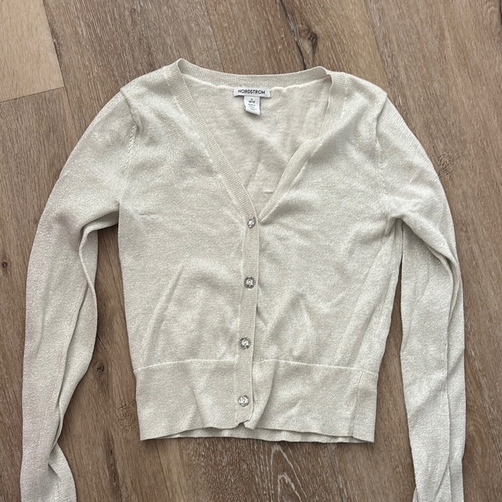 Nordstrom silver shimmer Cardigan Sweater Soft Knit 10/12
